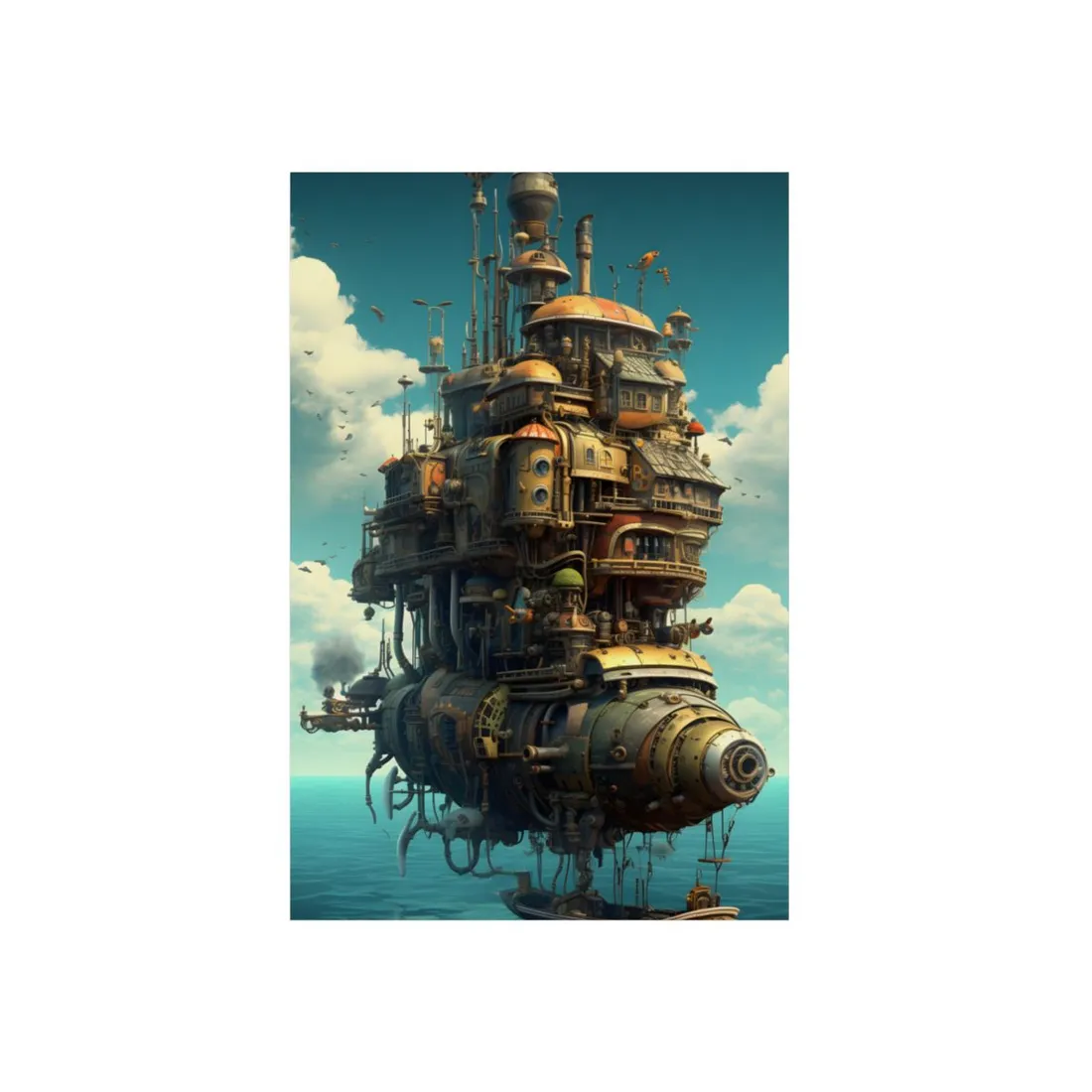 Brass Sky Tower: Steampunk Floating City Structure - Metal Poster