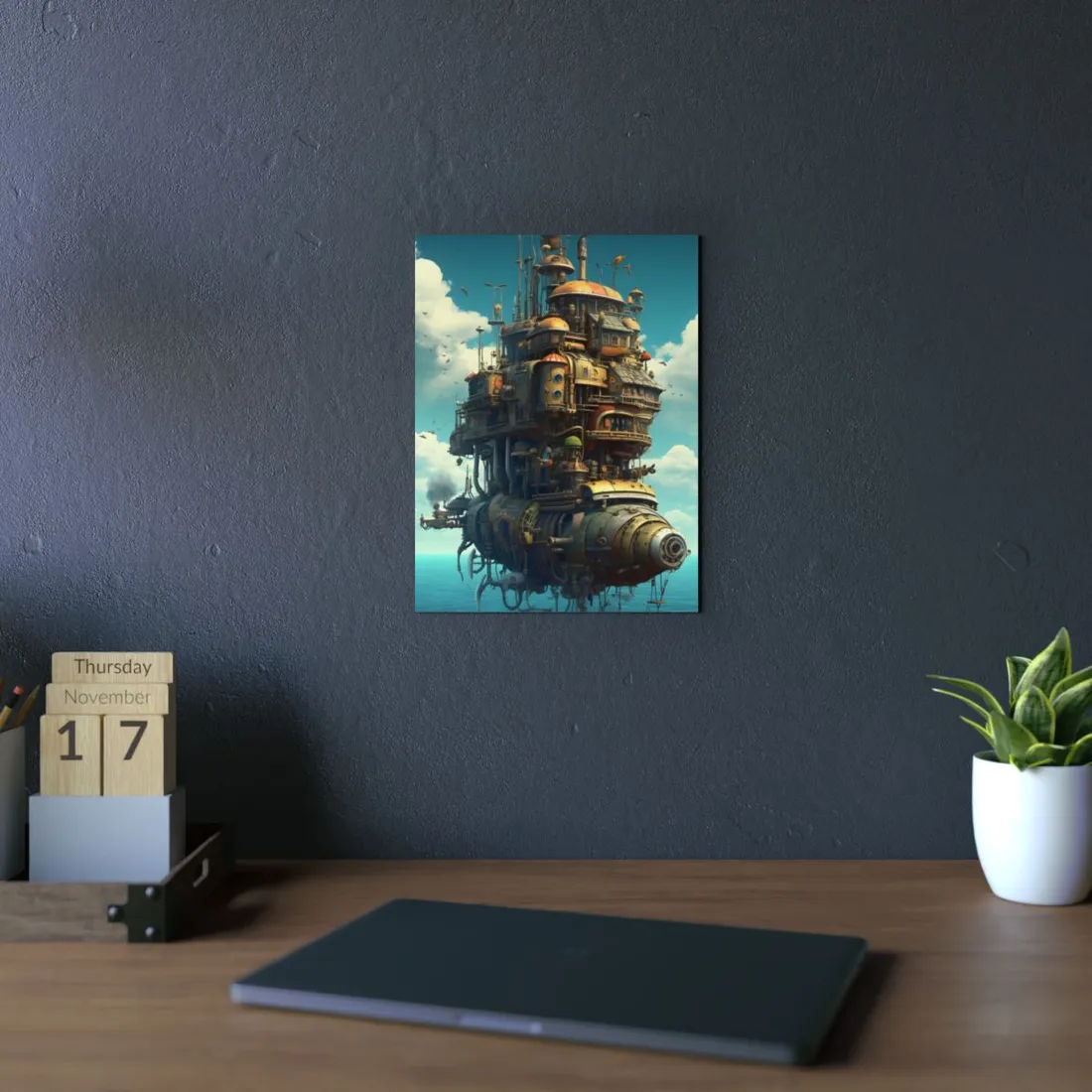 Brass Sky Tower: Steampunk Floating City Structure - Metal Poster