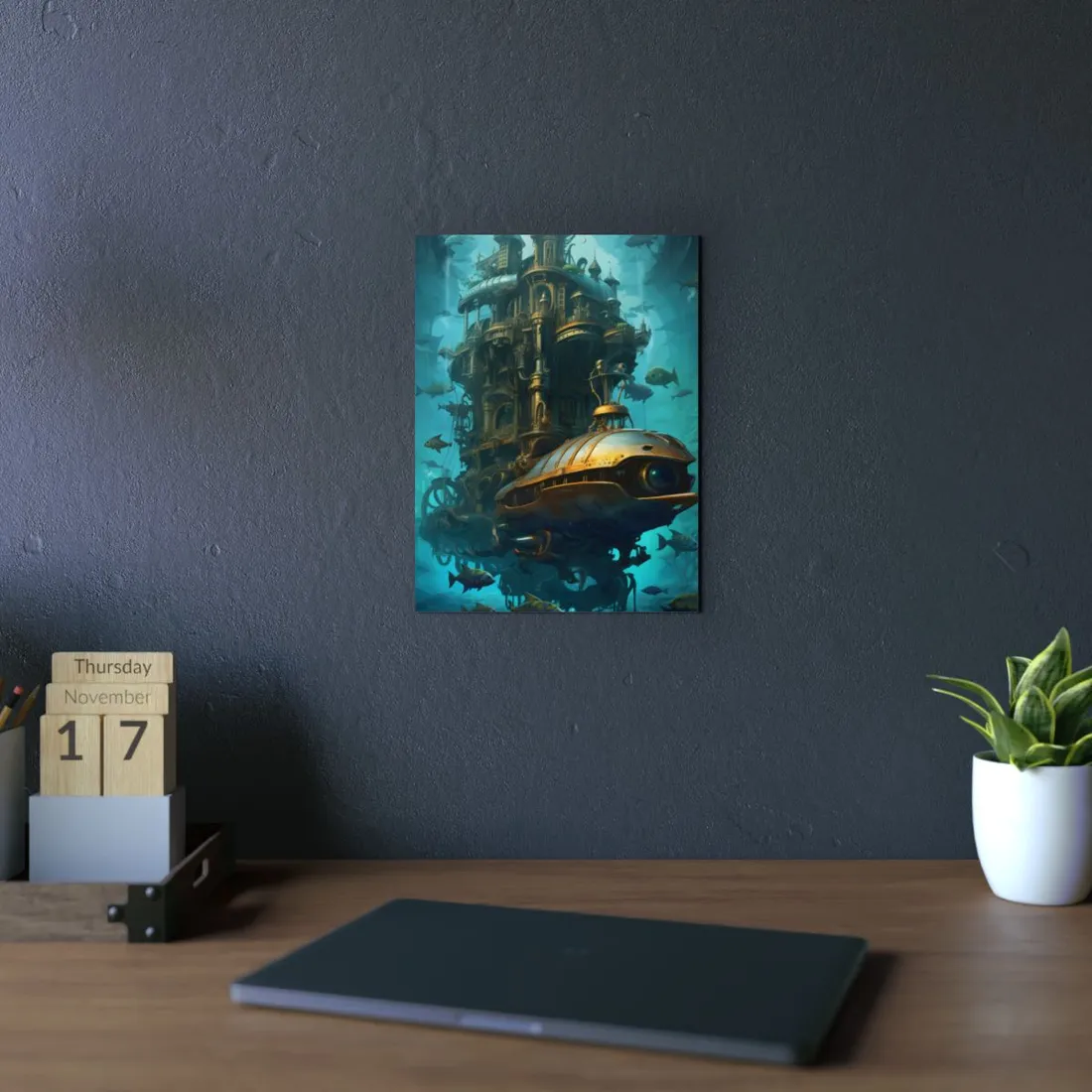 Brass Steampunk Submersible: Mechanical Deep-Sea Pod - Metal Poster