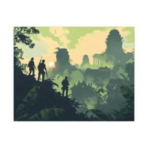Explorers Overlooking Jungle Ruins Canvas Print