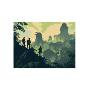 Explorers Overlooking Jungle Ruins Metal Poster