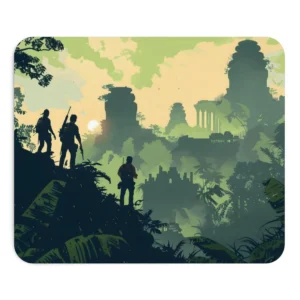 Explorers Overlooking Jungle Ruins Mouse Pad