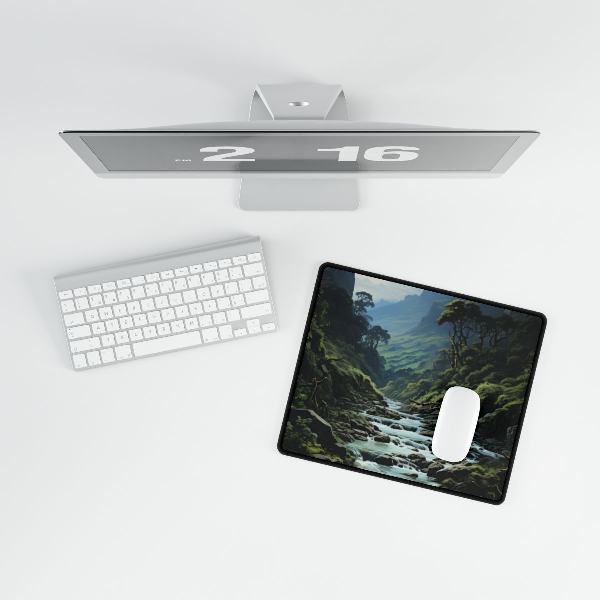 Breathtaking Blue Waterfall: Oil Painting Masterpiece - Desk Mat