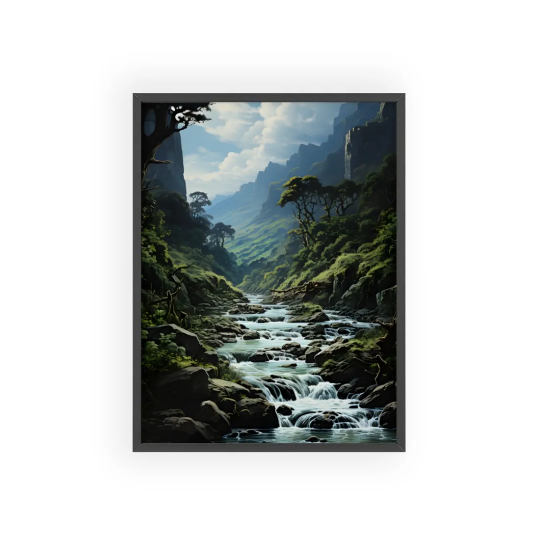 Breathtaking Blue Waterfall: Oil Painting Masterpiece - Framed Poster