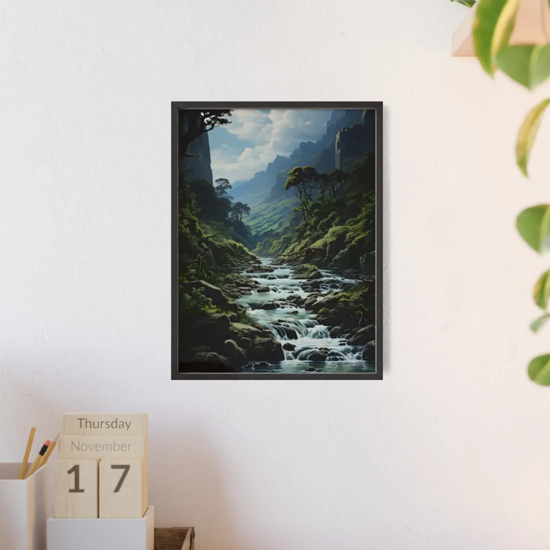 Breathtaking Blue Waterfall: Oil Painting Masterpiece - Framed Poster