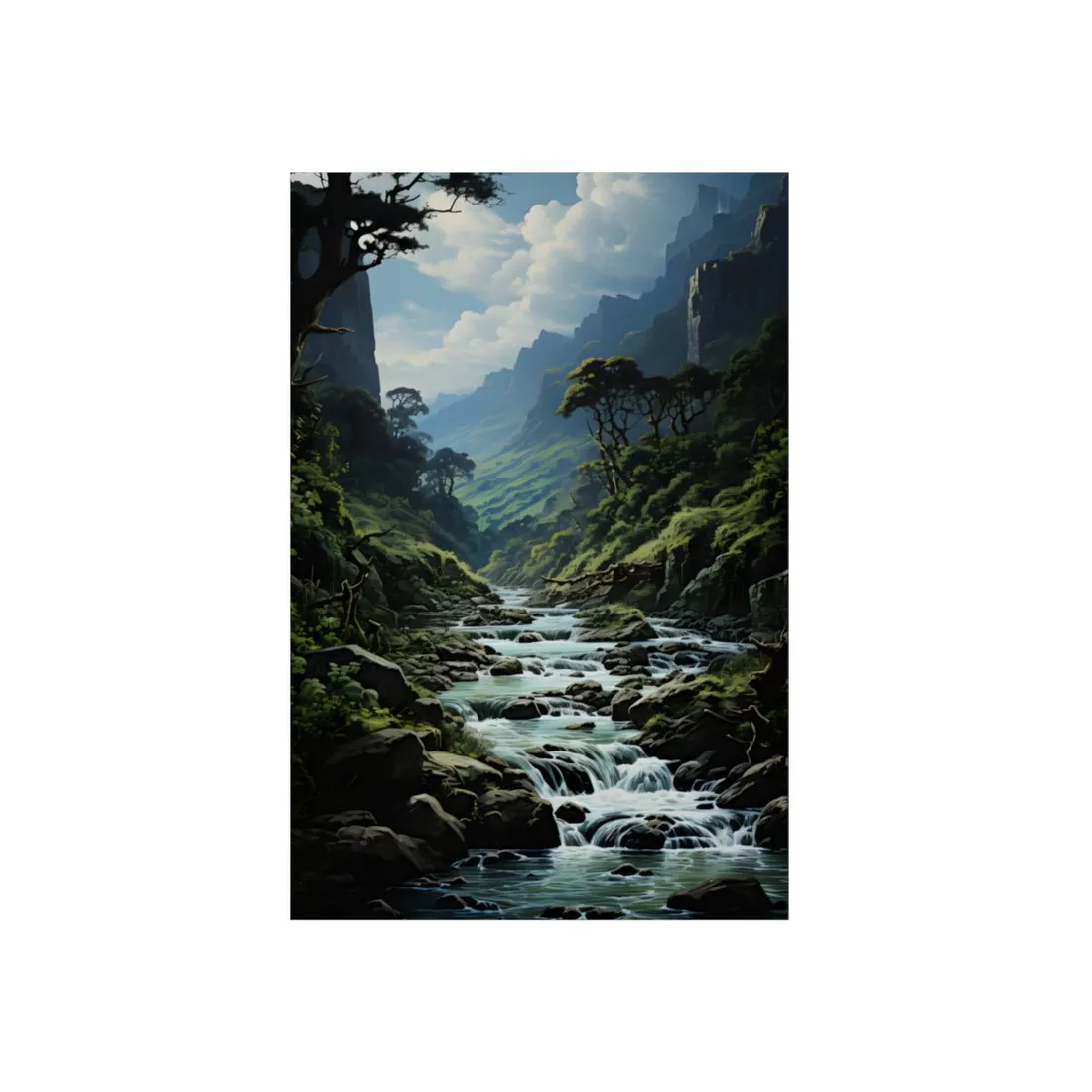 Breathtaking Blue Waterfall: Oil Painting Masterpiece - Metal Poster
