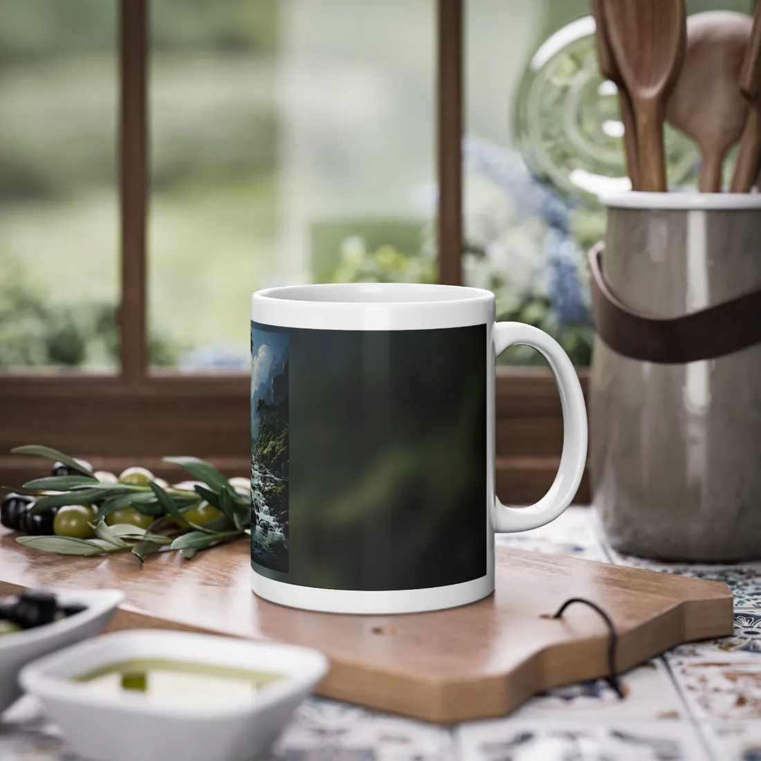 Breathtaking Blue Waterfall: Oil Painting Masterpiece - Mug
