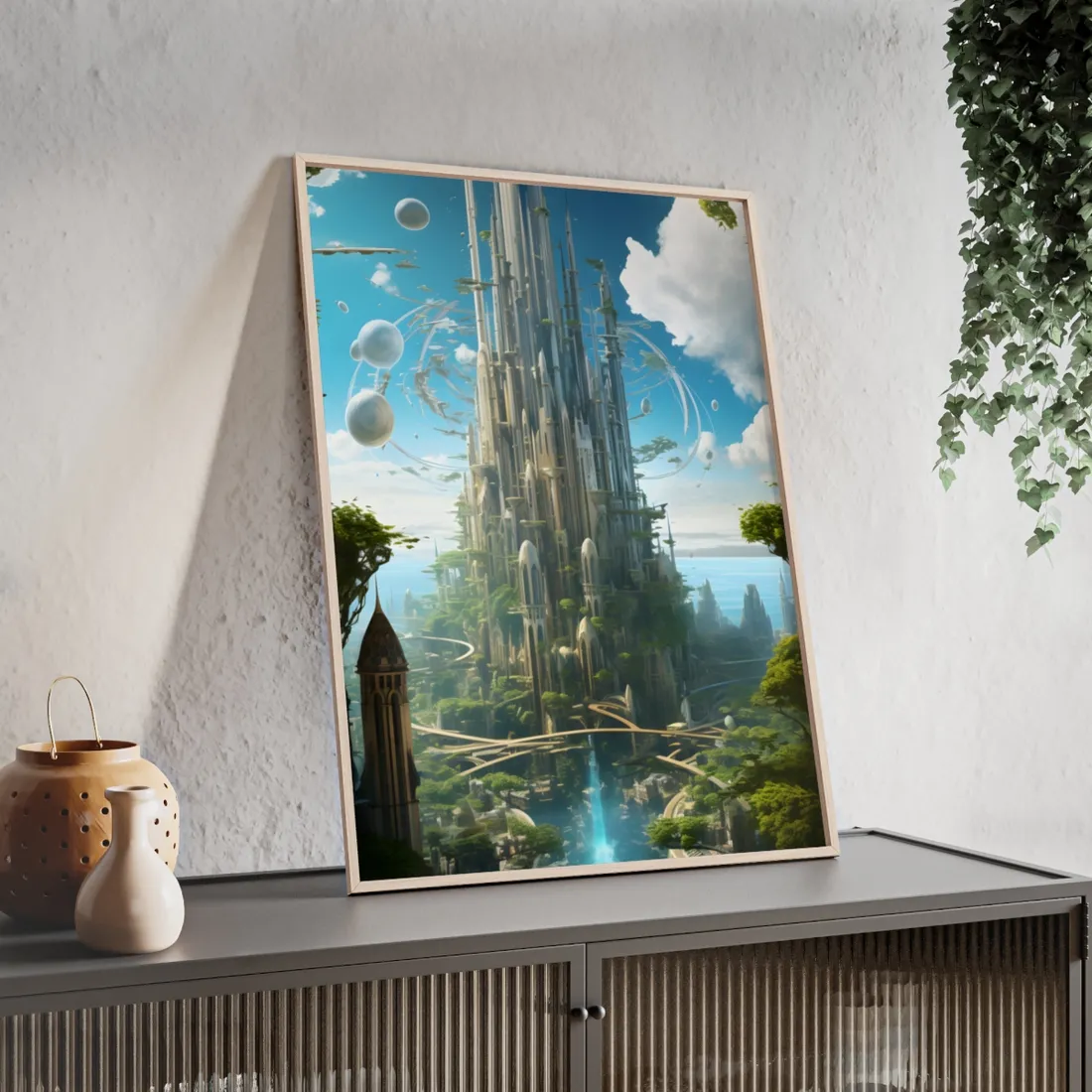 Breathtaking Floating City: Urban Waterways Digital Art - Framed Poster