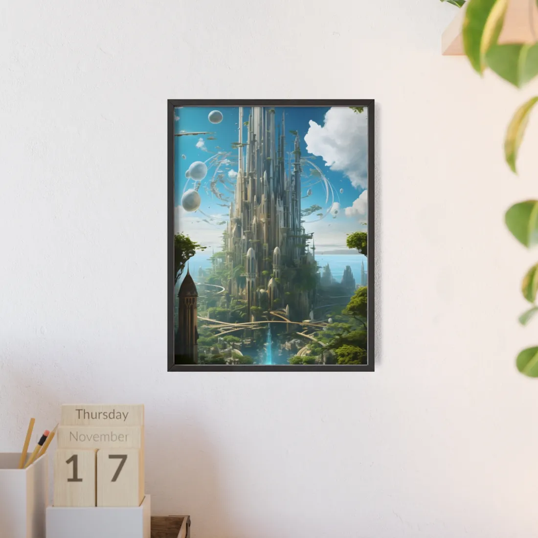 Breathtaking Floating City: Urban Waterways Digital Art - Framed Poster