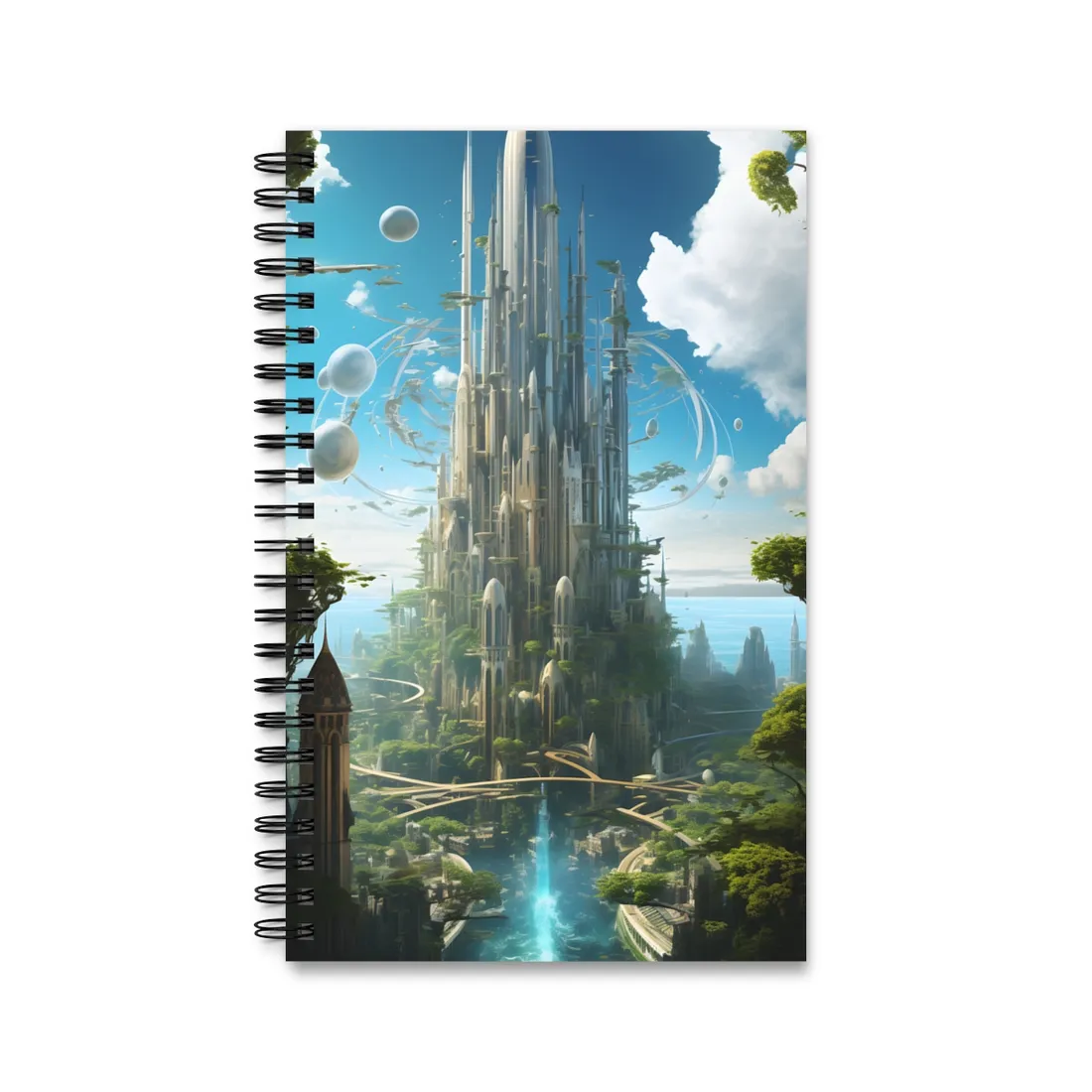 Breathtaking Floating City: Urban Waterways Digital Art - Spiral Notebook