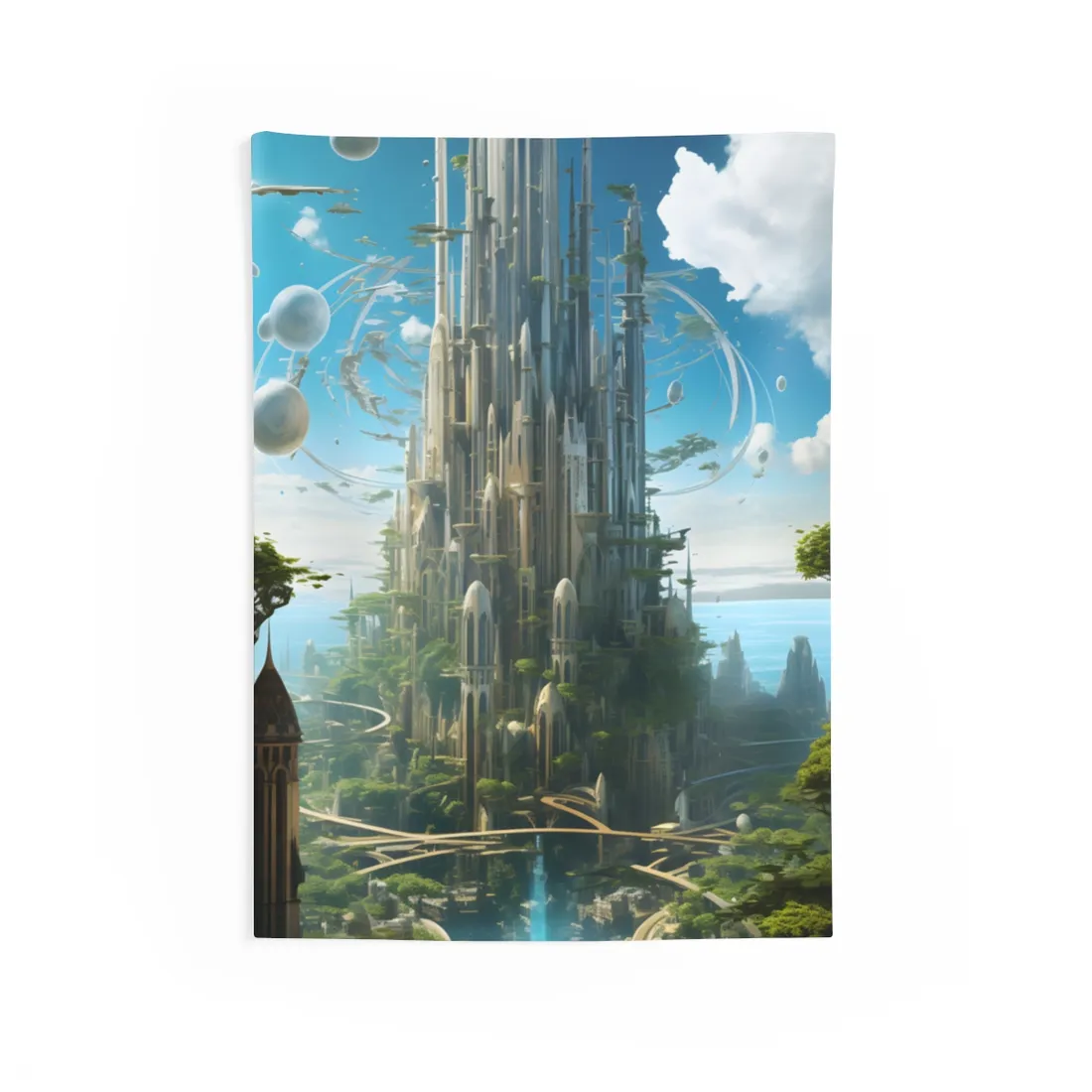 Breathtaking Floating City: Urban Waterways Digital Art - Wall Tapestry