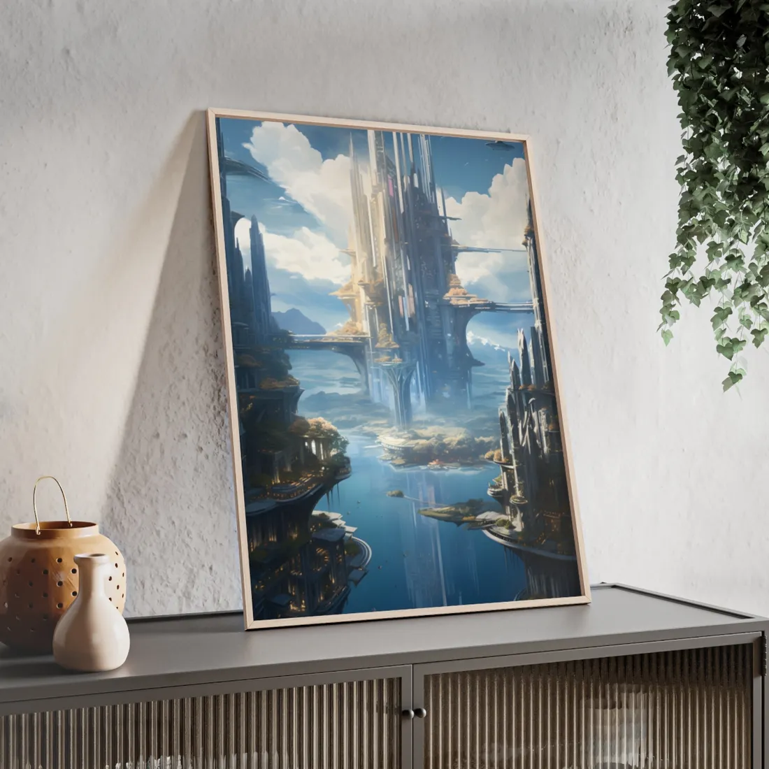 Breathtaking Floating City: Waterfront Wonders at Columbia - Framed Poster