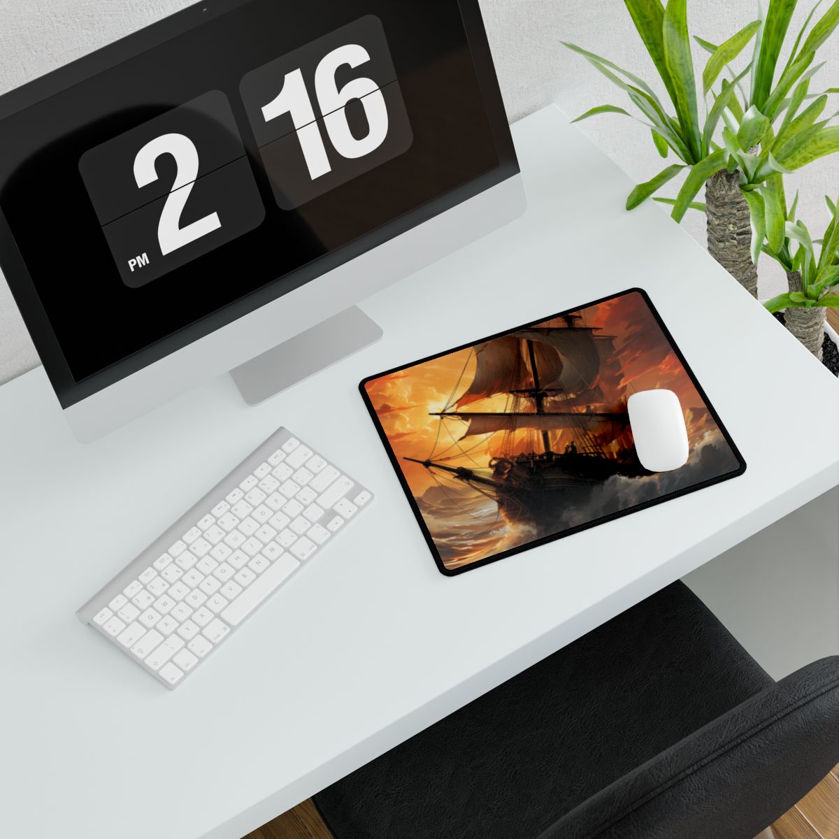 Breathtaking Ship in Realistic Oil Painting: Seafaring Artwork - Desk Mat
