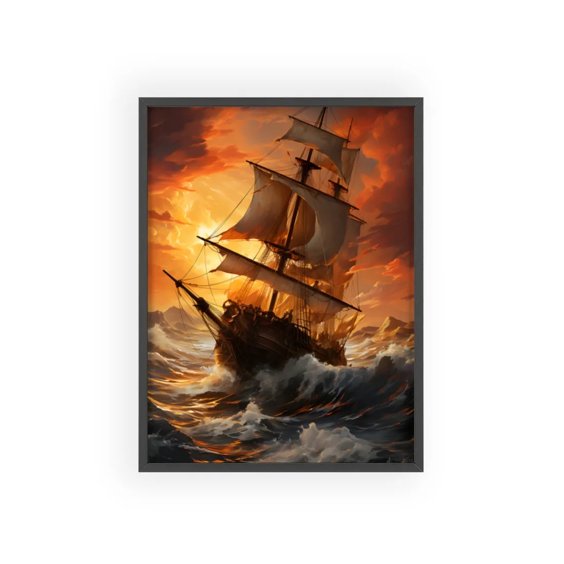 Breathtaking Ship in Realistic Oil Painting: Seafaring - Framed Poster