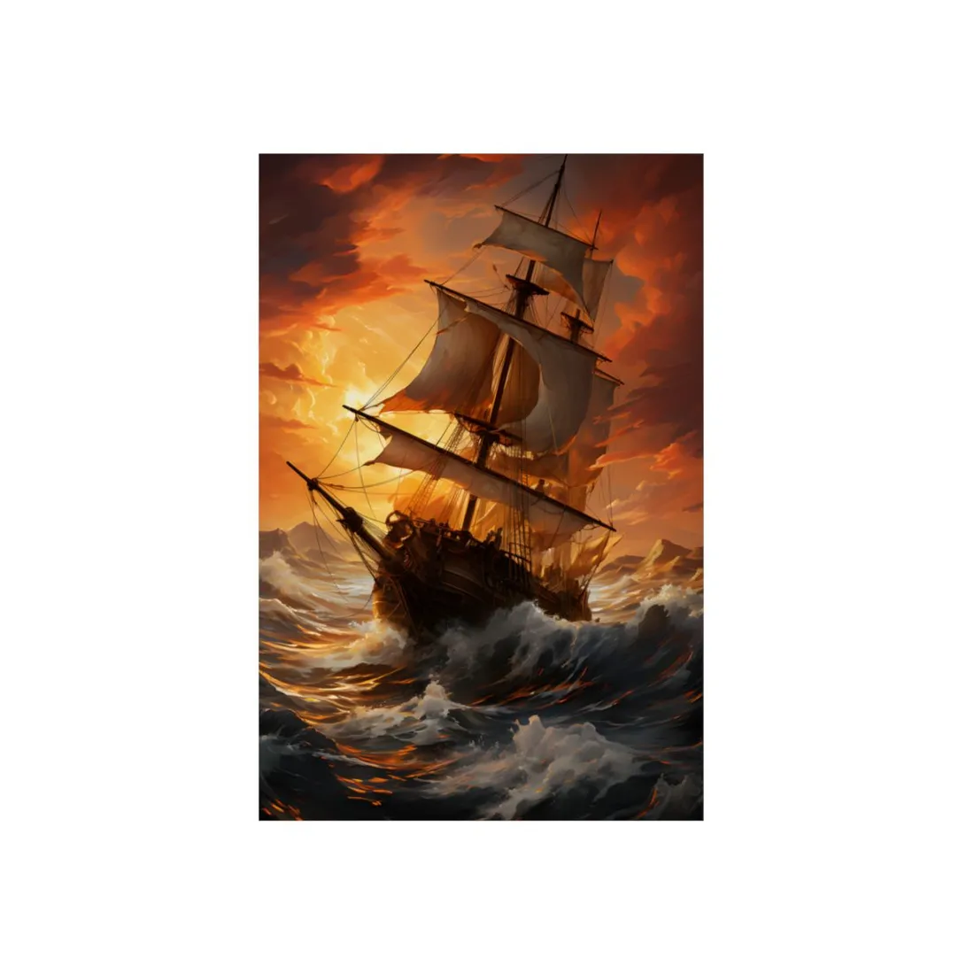 Breathtaking Ship in Realistic Oil Painting: Seafaring - Metal Poster
