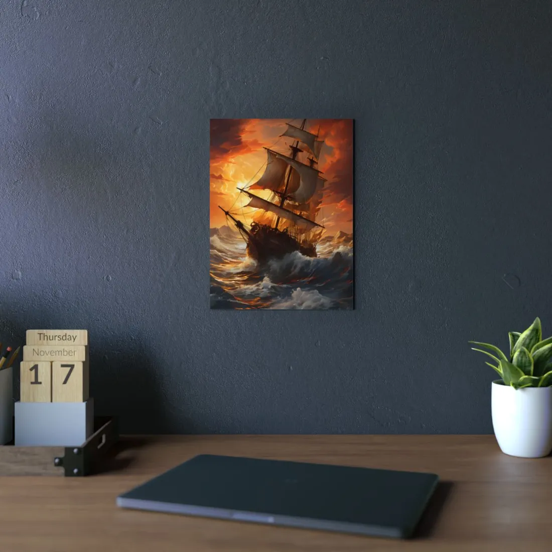 Breathtaking Ship in Realistic Oil Painting: Seafaring - Metal Poster