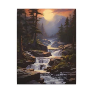 Mountain Stream Waterfall at Sunset Canvas Print