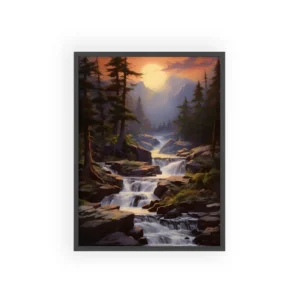 Mountain Stream Waterfall at Sunset Framed Poster