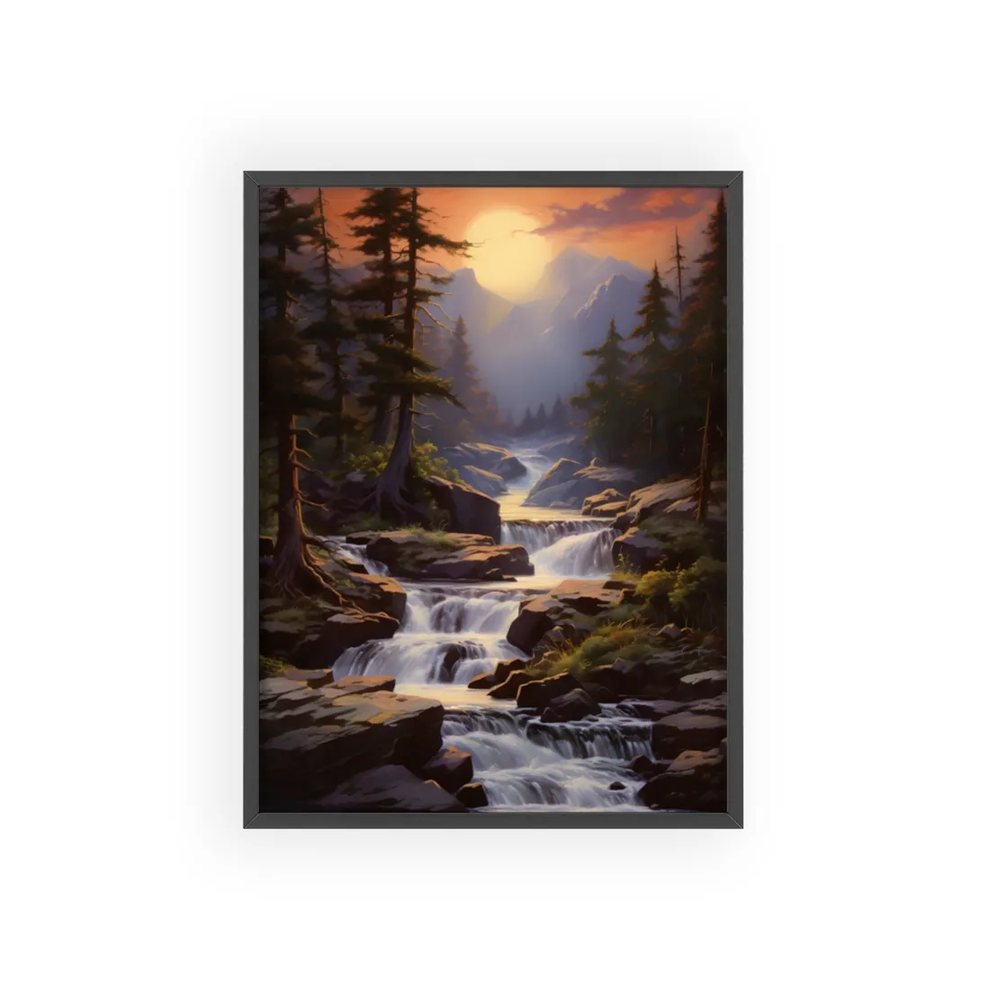 Breathtaking Waterfall: Impressionist Oil Painting in Nature - Framed Poster