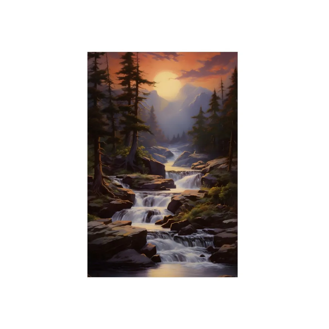 Breathtaking Waterfall: Impressionist Oil Painting in Nature - Metal Poster
