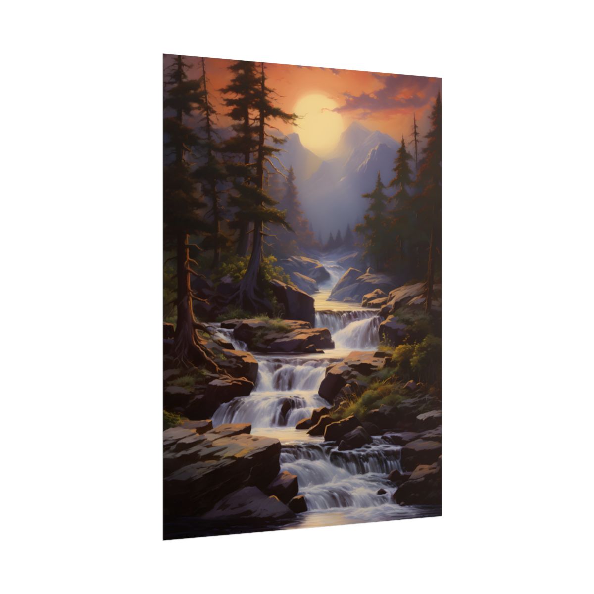 Breathtaking Waterfall: Impressionist Oil Painting in Nature - Poster
