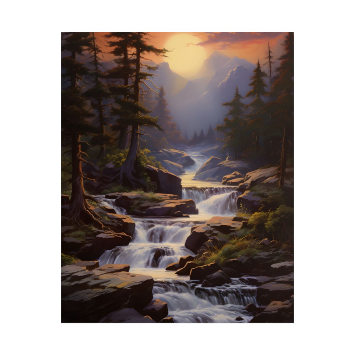 Breathtaking Waterfall: Impressionist Oil Painting in Nature - Poster