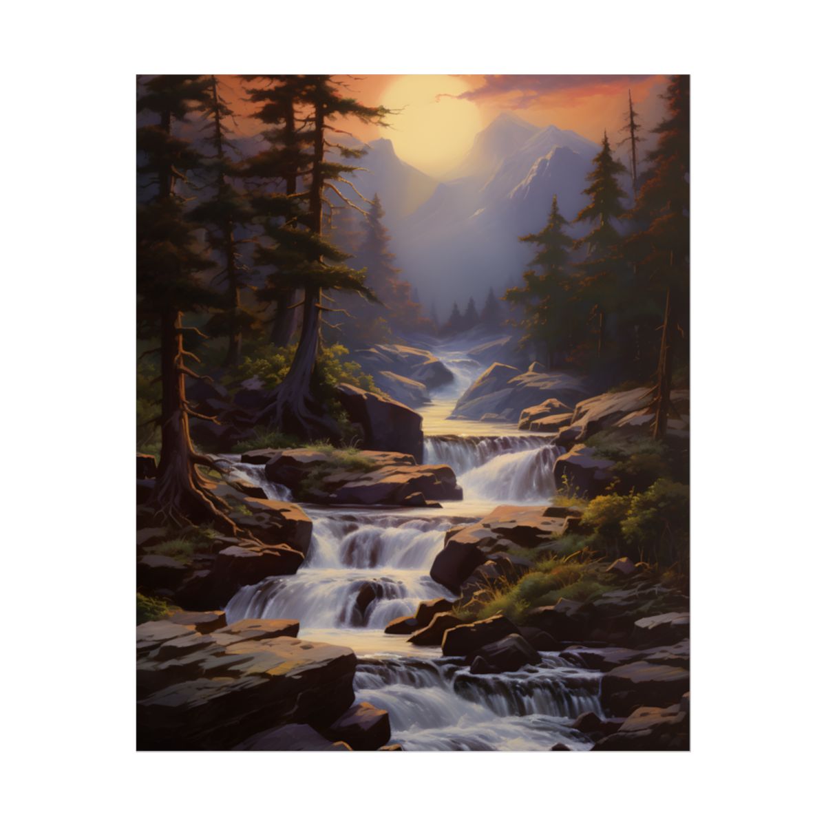 Breathtaking Waterfall: Impressionist Oil Painting in Nature - Poster