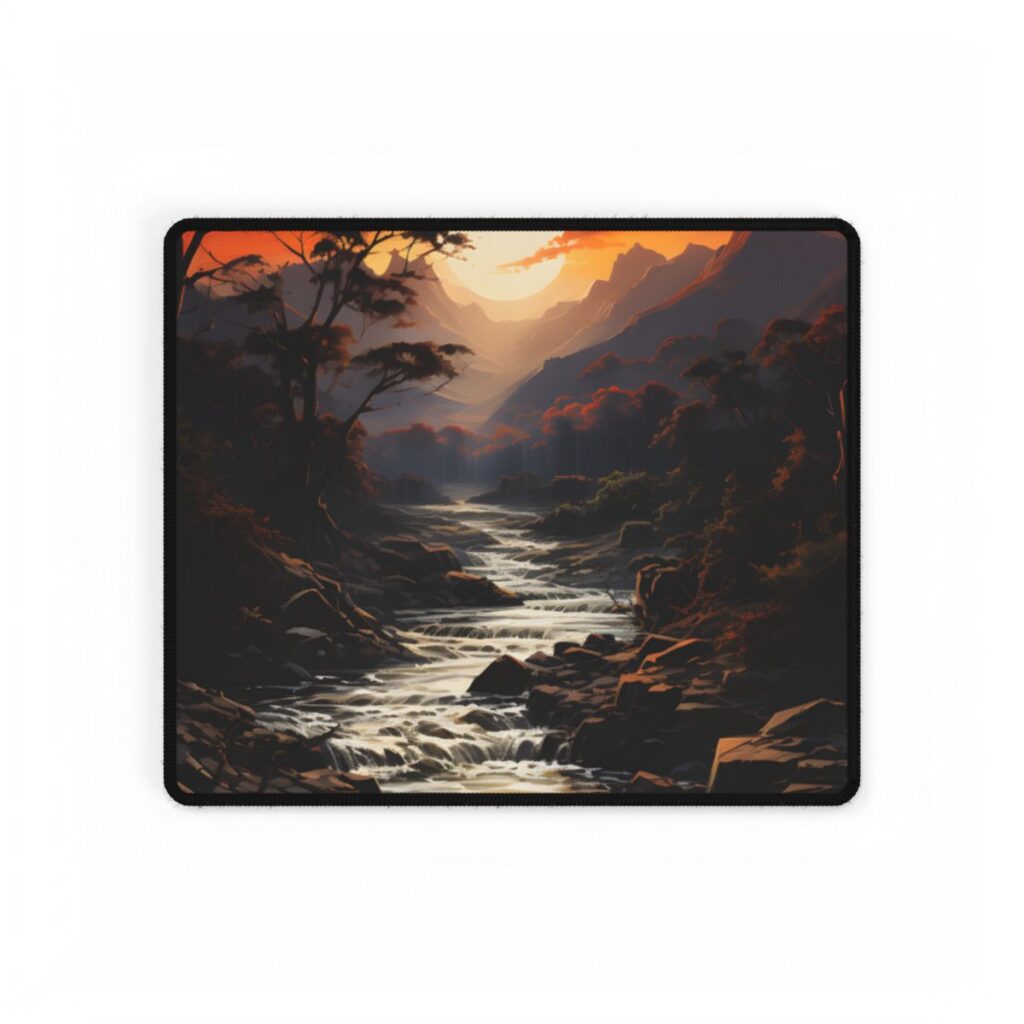 Breathtaking Waterfall: Impressionist Oil Painting in Serene Atmosphere - Desk Mat