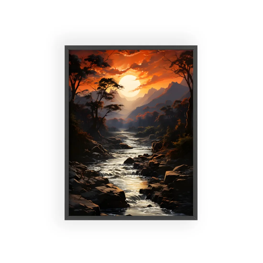 Breathtaking Waterfall: Impressionist Oil Painting in Serene Atmosphere - Framed Poster