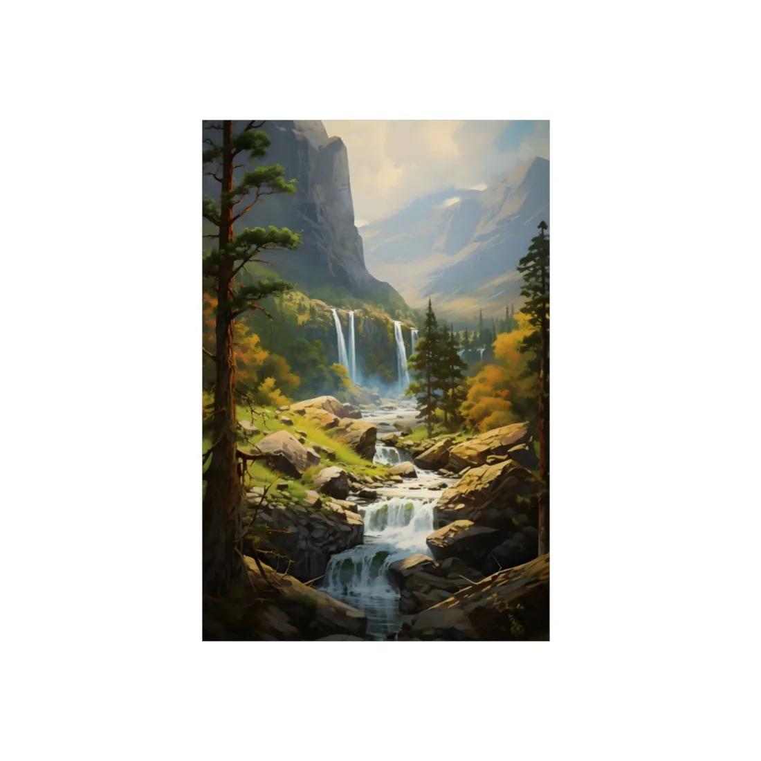Breathtaking Waterfall: Impressionist Oil Painting - Metal Poster