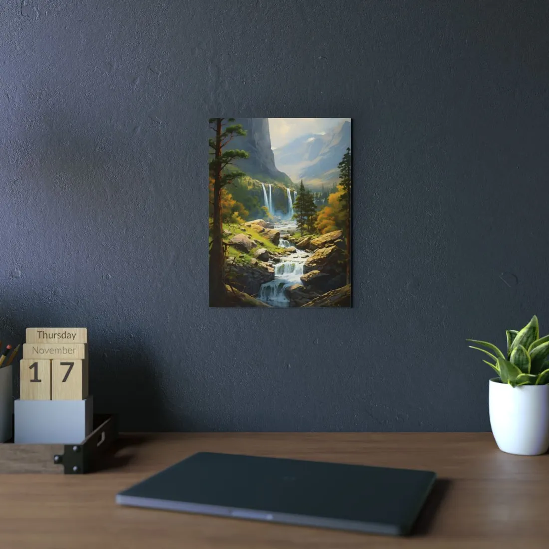 Breathtaking Waterfall: Impressionist Oil Painting - Metal Poster