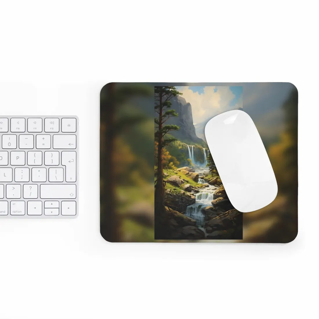 Breathtaking Waterfall: Impressionist Oil Painting - Mouse Pad