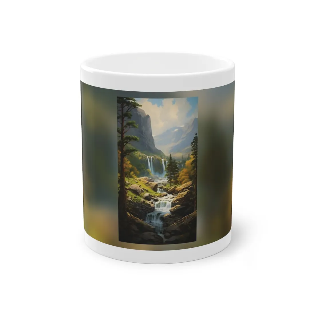 Breathtaking Waterfall: Impressionist Oil Painting - Mug