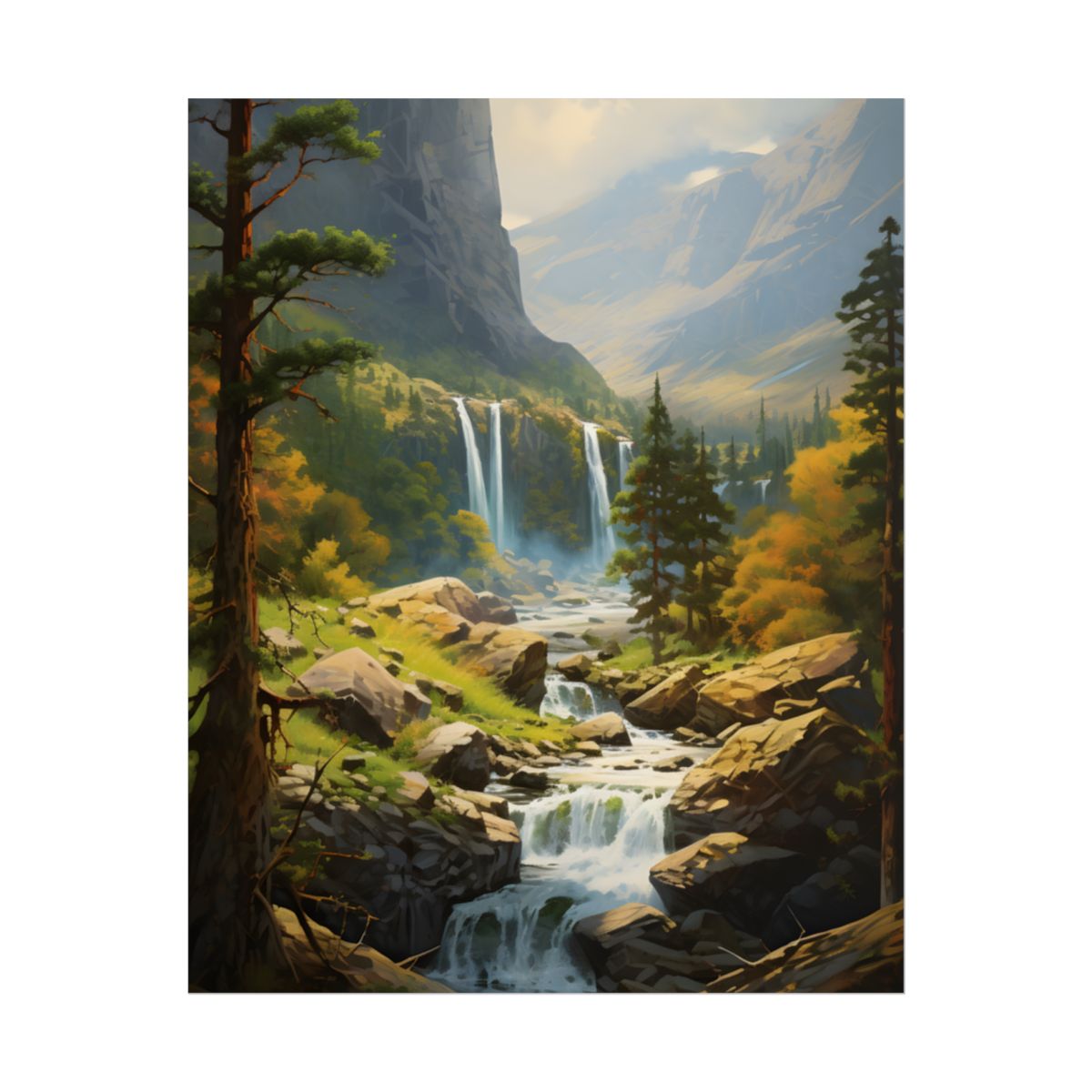 Breathtaking Waterfall: Impressionist Oil Painting - Poster