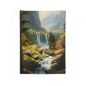 Mountain Valley Waterfalls Wall Tapestry