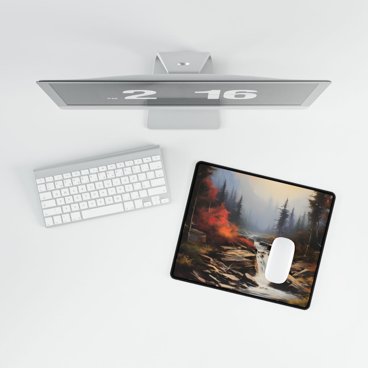 Breathtaking Waterfall: Magnificent Oil Painting Artwork - Desk Mat