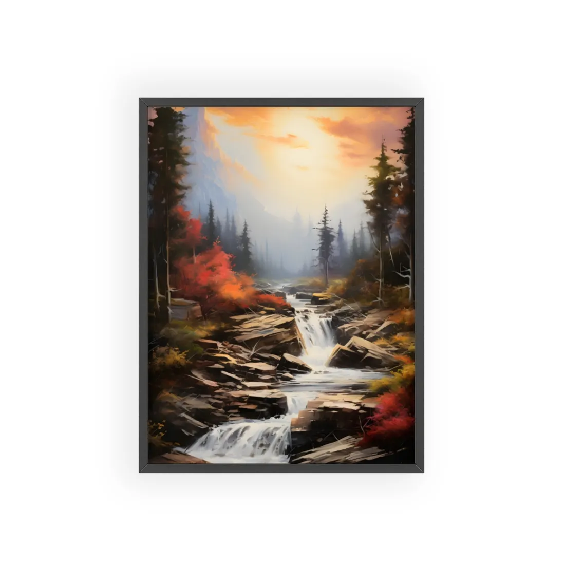 Breathtaking Waterfall: Magnificent Oil Painting - Framed Poster