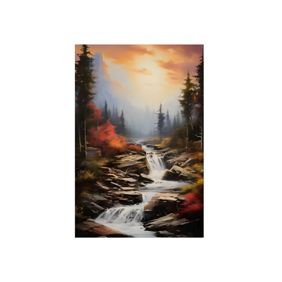 Breathtaking Waterfall: Magnificent Oil Painting - Metal Poster