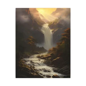 Waterfall in Misty Mountain Valley Canvas Print