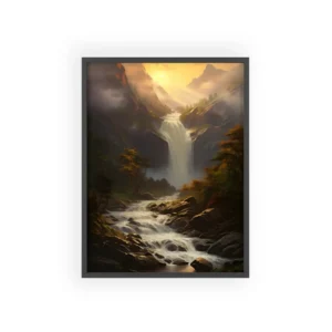 Waterfall in Misty Mountain Valley Framed Poster