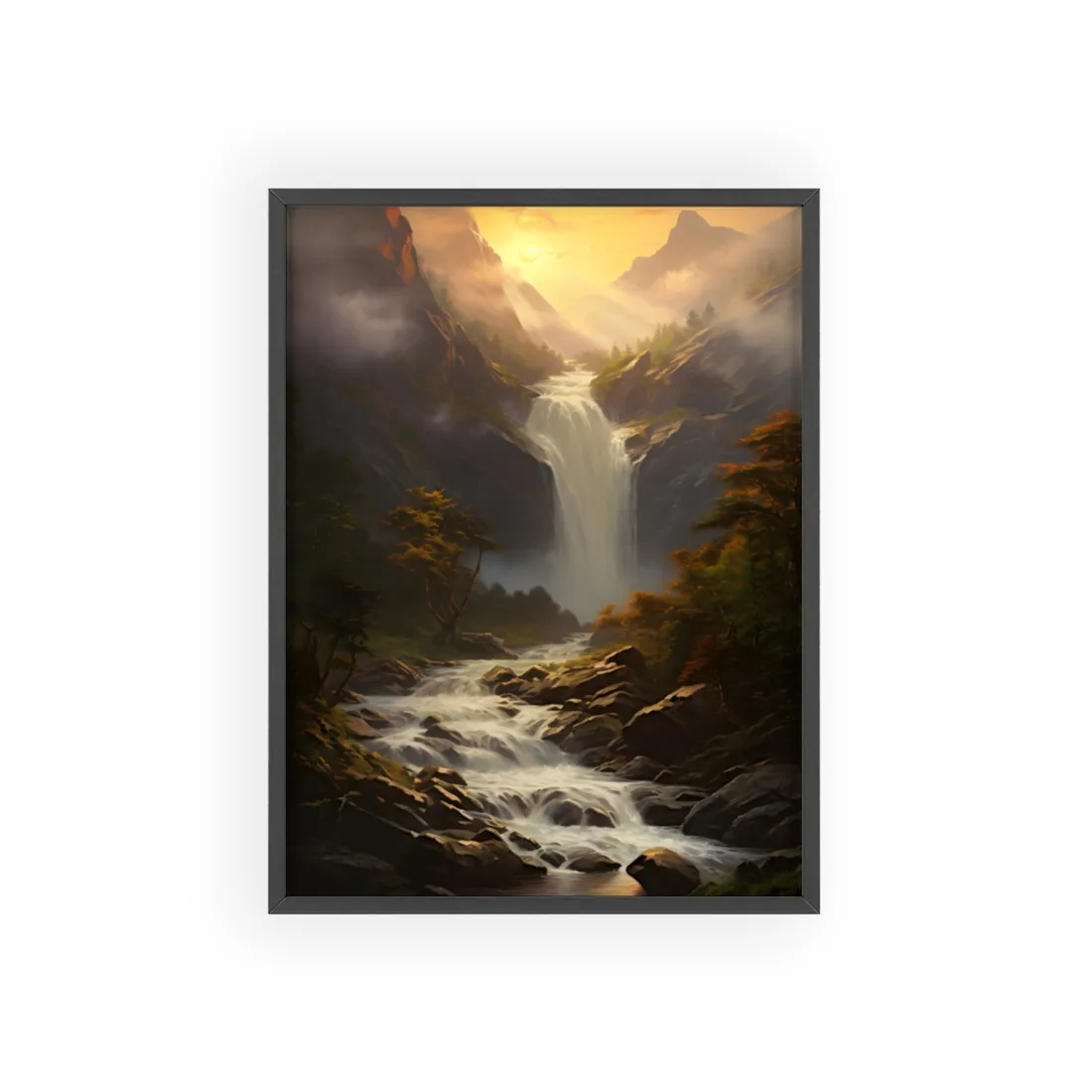 Breathtaking Waterfall: Nature's Beauty in Oil Painting - Framed Poster