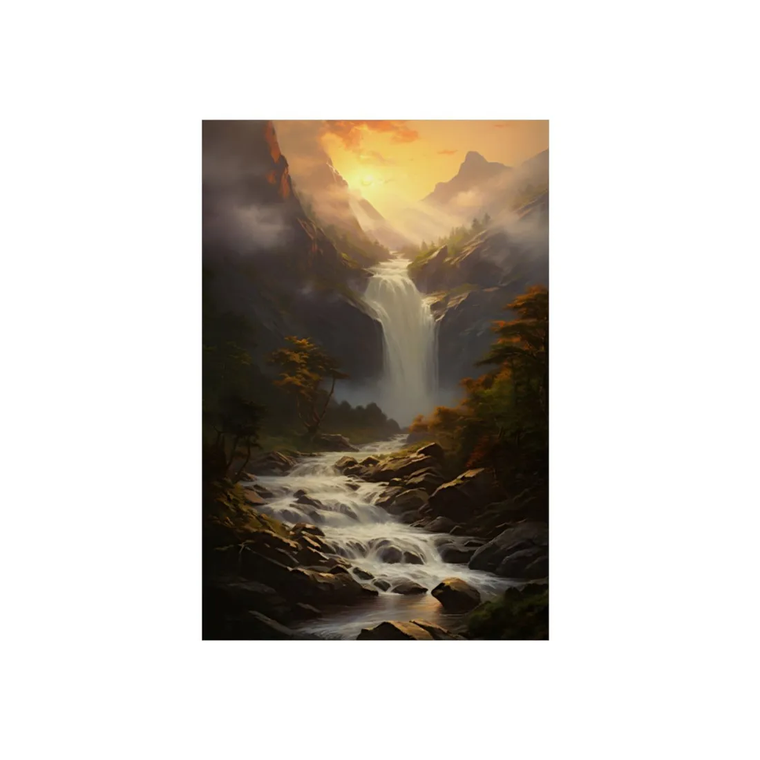Breathtaking Waterfall: Nature's Beauty in Oil Painting - Metal Poster