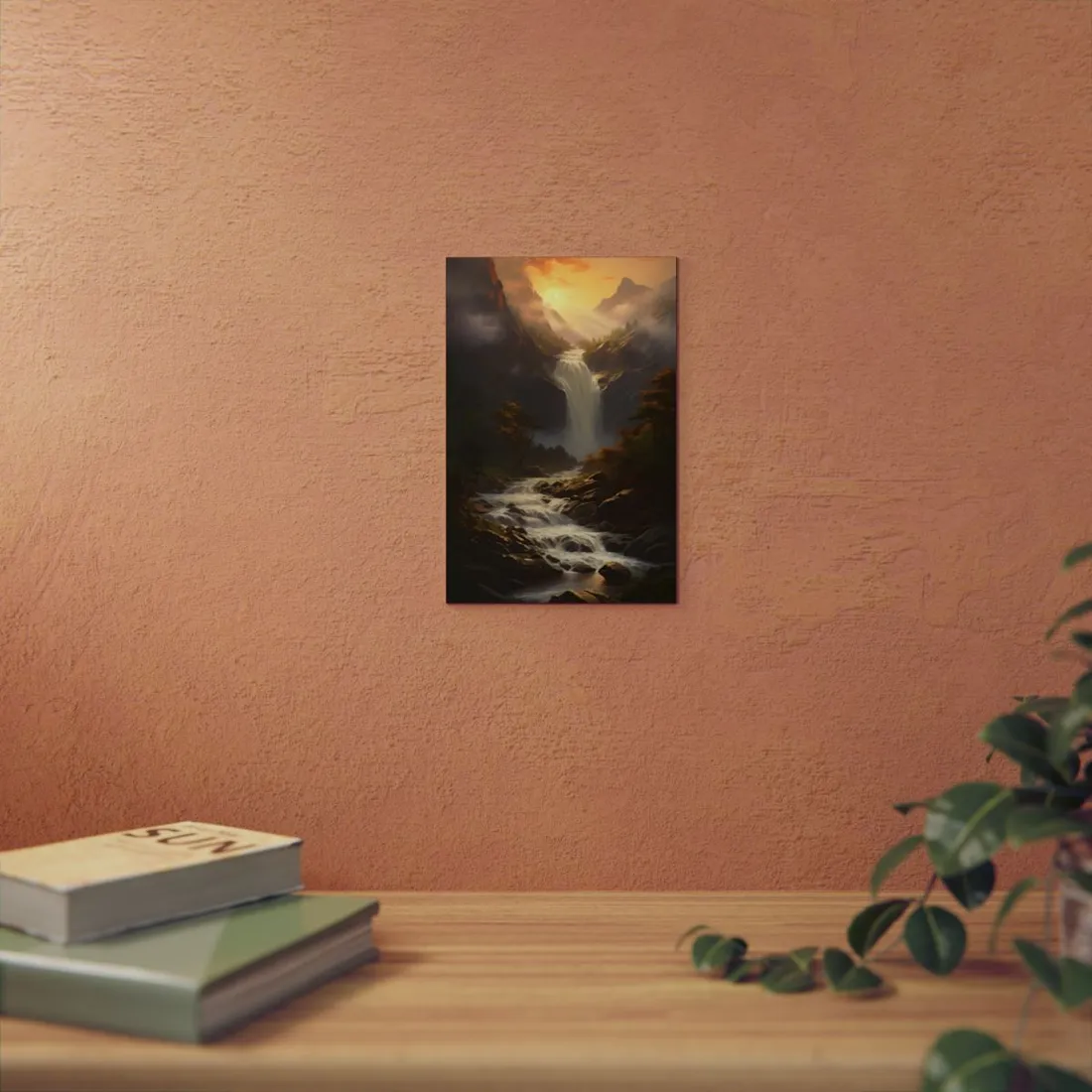 Breathtaking Waterfall: Nature's Beauty in Oil Painting - Metal Poster