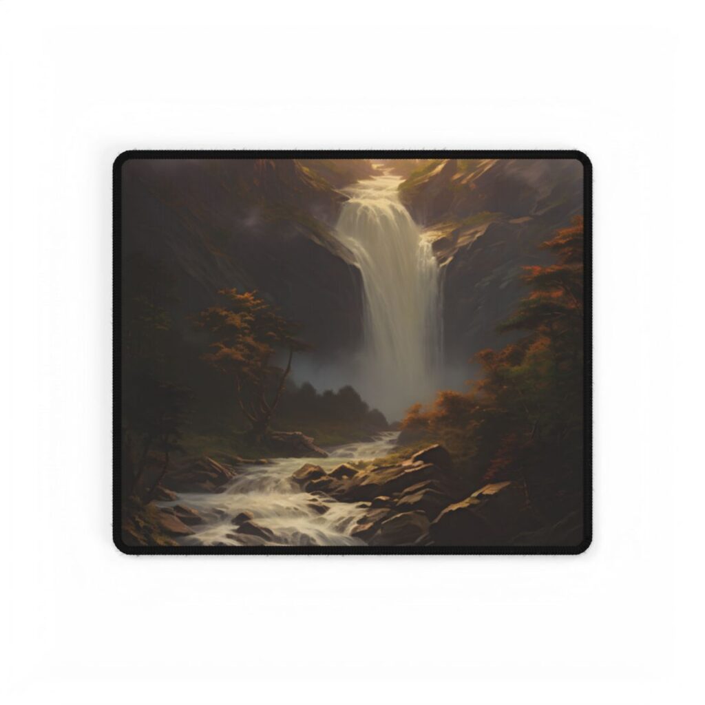 Breathtaking Waterfall: Nature's Beauty in Oil Painting - Desk Mat