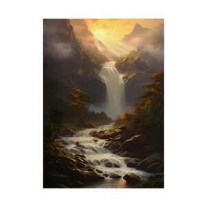 Waterfall in Misty Mountain Valley Poster