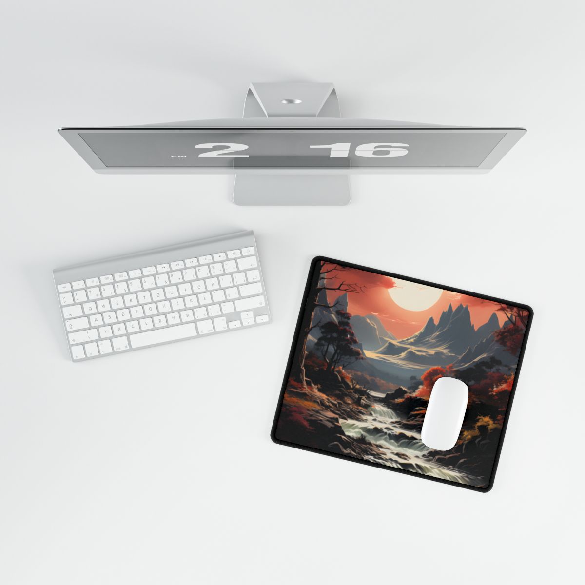 Breathtaking Waterfall Oil Painting: A Realistic Artwork - Desk Mat