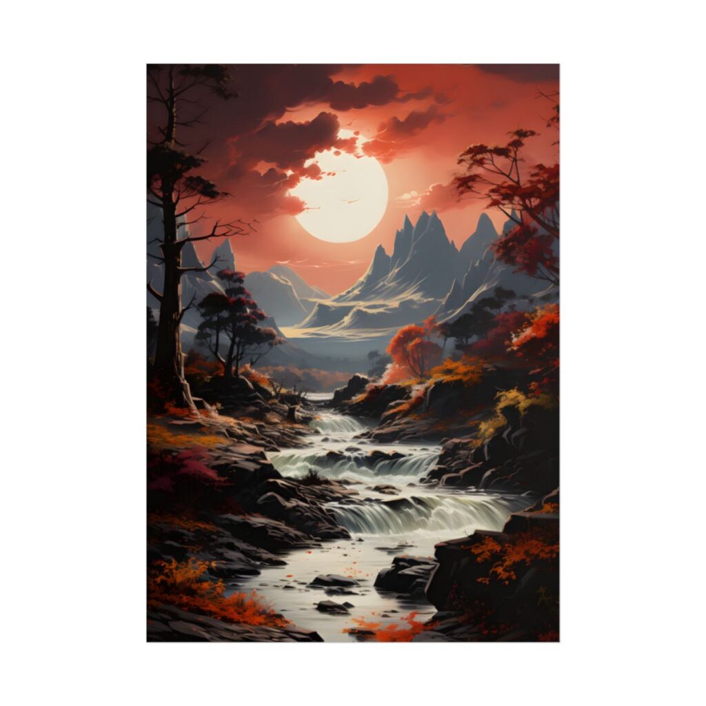 Breathtaking Waterfall Oil Painting: A Realistic Artwork - Poster