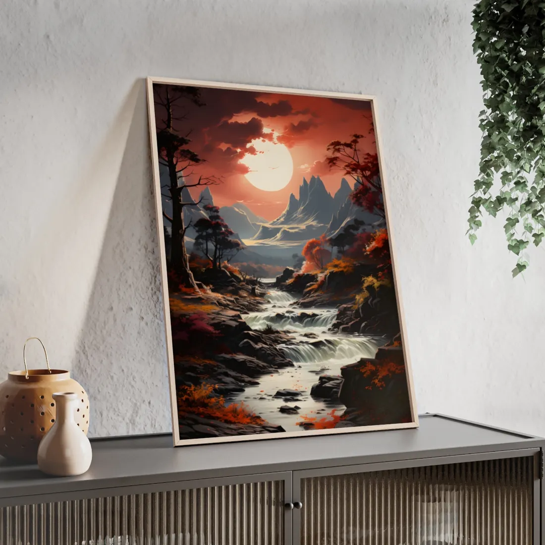 Breathtaking Waterfall Oil Painting: A Realistic - Framed Poster