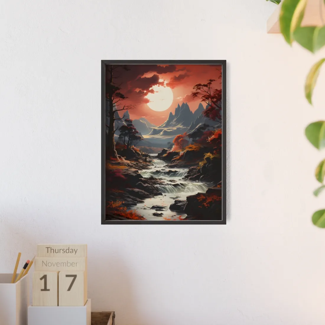 Breathtaking Waterfall Oil Painting: A Realistic - Framed Poster