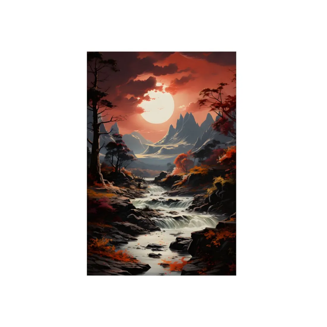Breathtaking Waterfall Oil Painting: A Realistic - Metal Poster